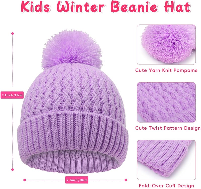 Peninpha Winter Hat for Kids Children, Girls Beanie with Pom Pom, Girls Accessories Knit Beanies Cap Age 7-12 - Image 3